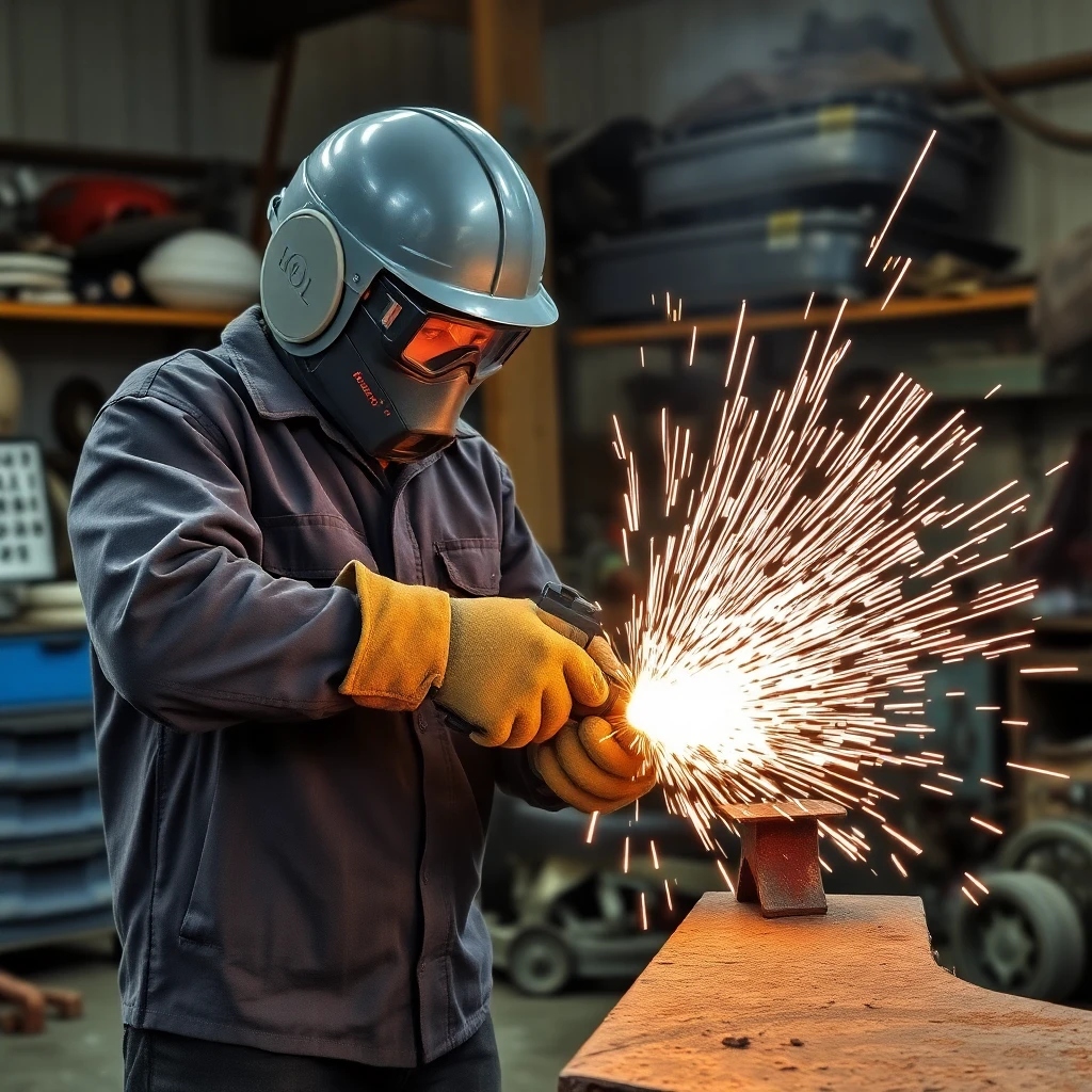 Trabajador cortando metal